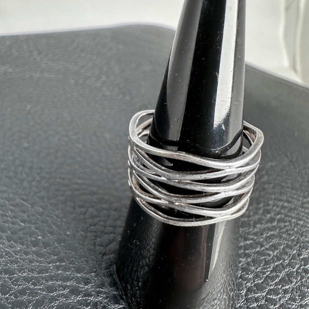 Sterling Silver 925 Woven Ring Size 8 Wide Band 1/2" Tall Vintage Handmade‎